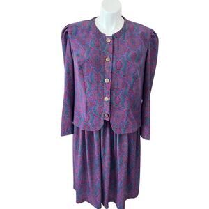 Vintage Tracy Richards Womens Petites Purple 2-Piece Gold Button Shoulder Pads